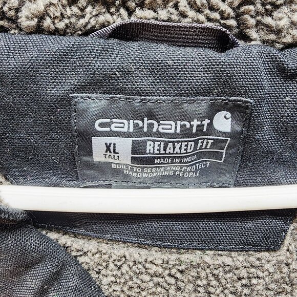 Carhartt Mens Duck Sherpa-Lined Utility Jacket XL Tall Black Hooded Durable Warm - Picture 3 of 6